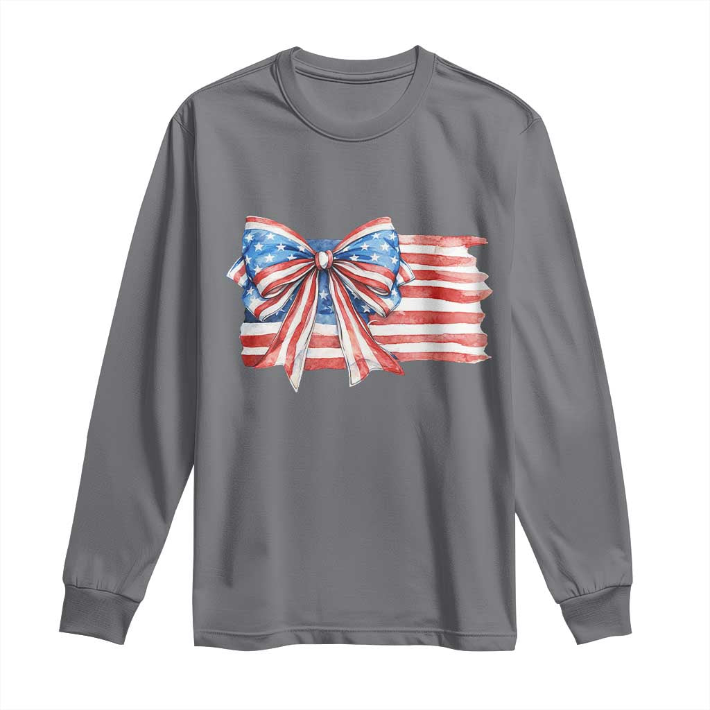 Patriotic American Flag Bow Long Sleeve Shirt Gift For Women TS12 Charcoal Print Your Wear