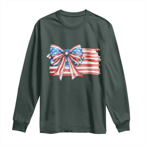 Patriotic American Flag Bow Long Sleeve Shirt Gift For Women TS12 Dark Forest Green Print Your Wear