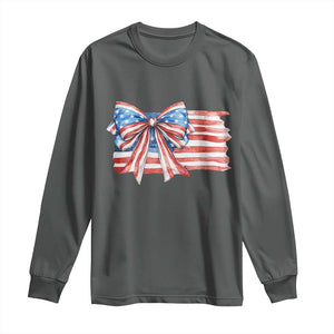 Patriotic American Flag Bow Long Sleeve Shirt Gift For Women TS12 Dark Heather Print Your Wear