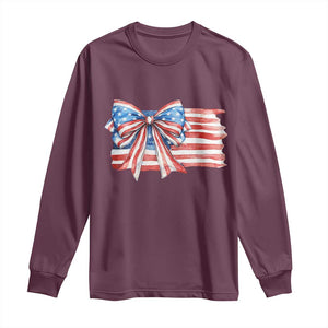 Patriotic American Flag Bow Long Sleeve Shirt Gift For Women TS12 Maroon Print Your Wear