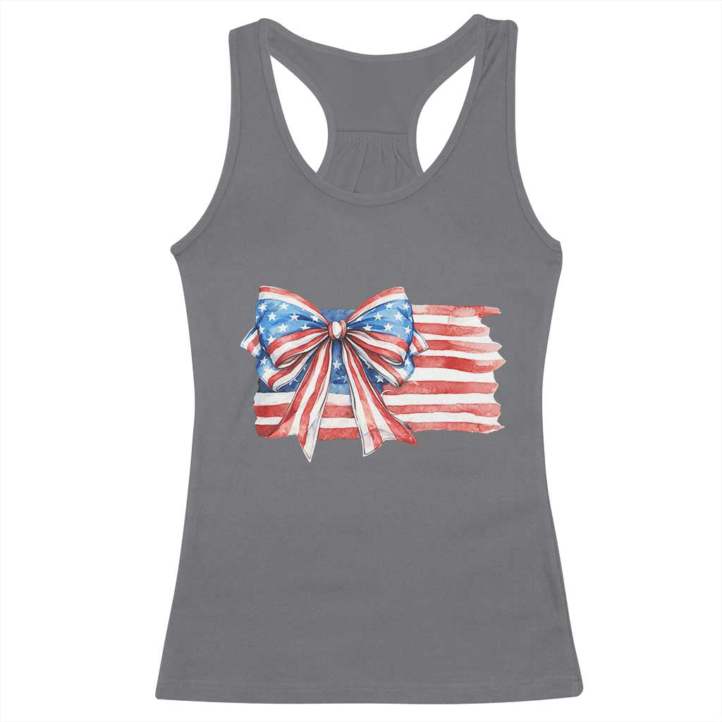 Patriotic American Flag Bow Racerback Tank Top Gift For Women TS12 Charcoal Print Your Wear