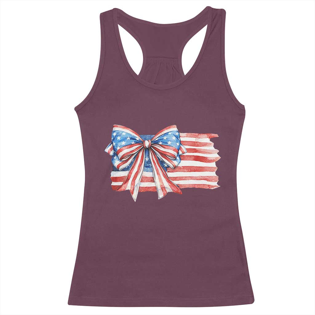 Patriotic American Flag Bow Racerback Tank Top Gift For Women TS12 Maroon Print Your Wear