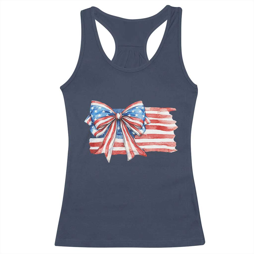 Patriotic American Flag Bow Racerback Tank Top Gift For Women TS12 Navy Print Your Wear