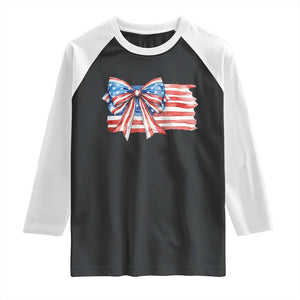 Patriotic American Flag Bow Raglan Shirt Gift For Women TS12 Black White Print Your Wear