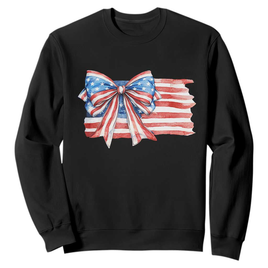 Patriotic American Flag Bow Sweatshirt Gift For Women TS12 Black Print Your Wear