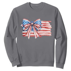Patriotic American Flag Bow Sweatshirt Gift For Women TS12 Charcoal Print Your Wear
