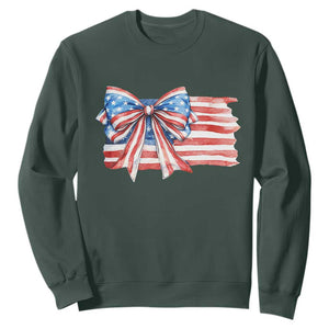 Patriotic American Flag Bow Sweatshirt Gift For Women TS12 Dark Forest Green Print Your Wear