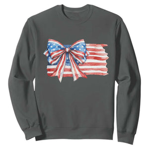 Patriotic American Flag Bow Sweatshirt Gift For Women TS12 Dark Heather Print Your Wear