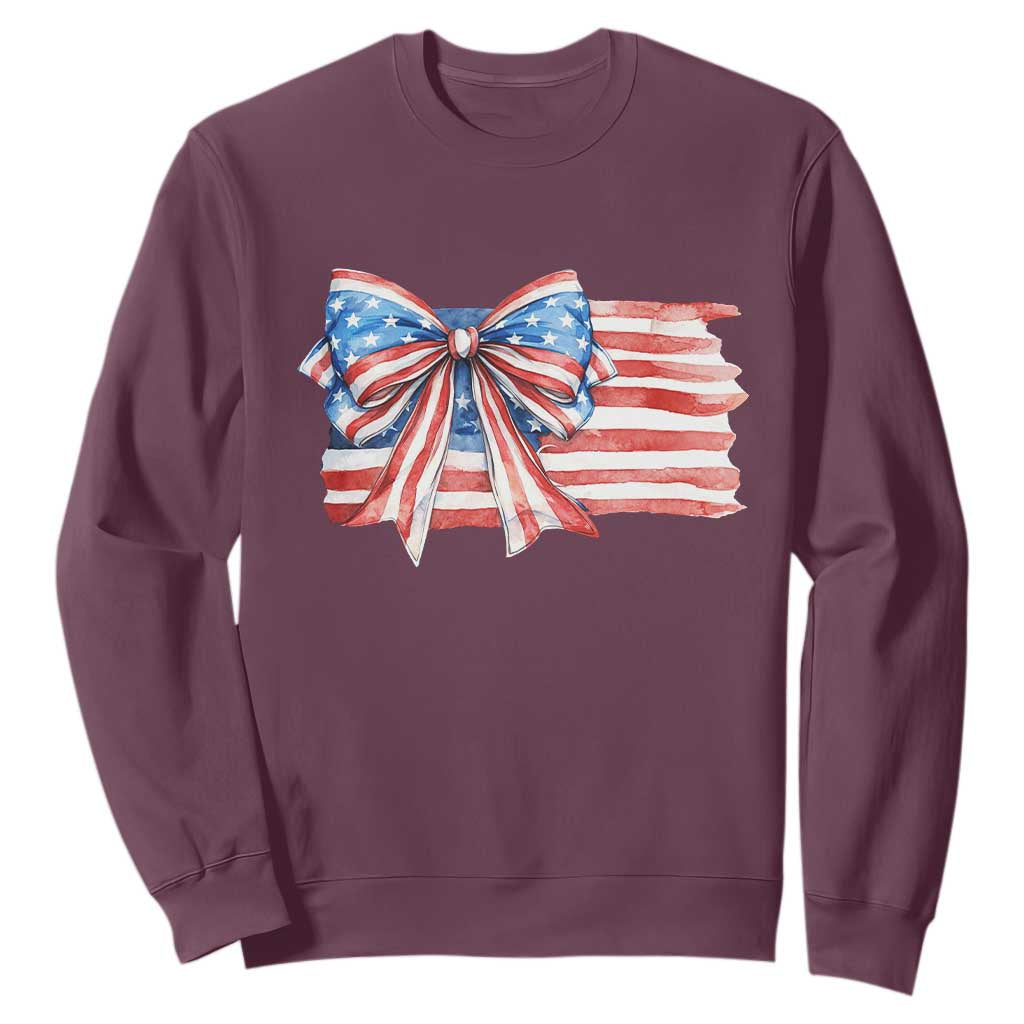 Patriotic American Flag Bow Sweatshirt Gift For Women TS12 Maroon Print Your Wear