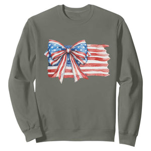 Patriotic American Flag Bow Sweatshirt Gift For Women TS12 Military Green Print Your Wear