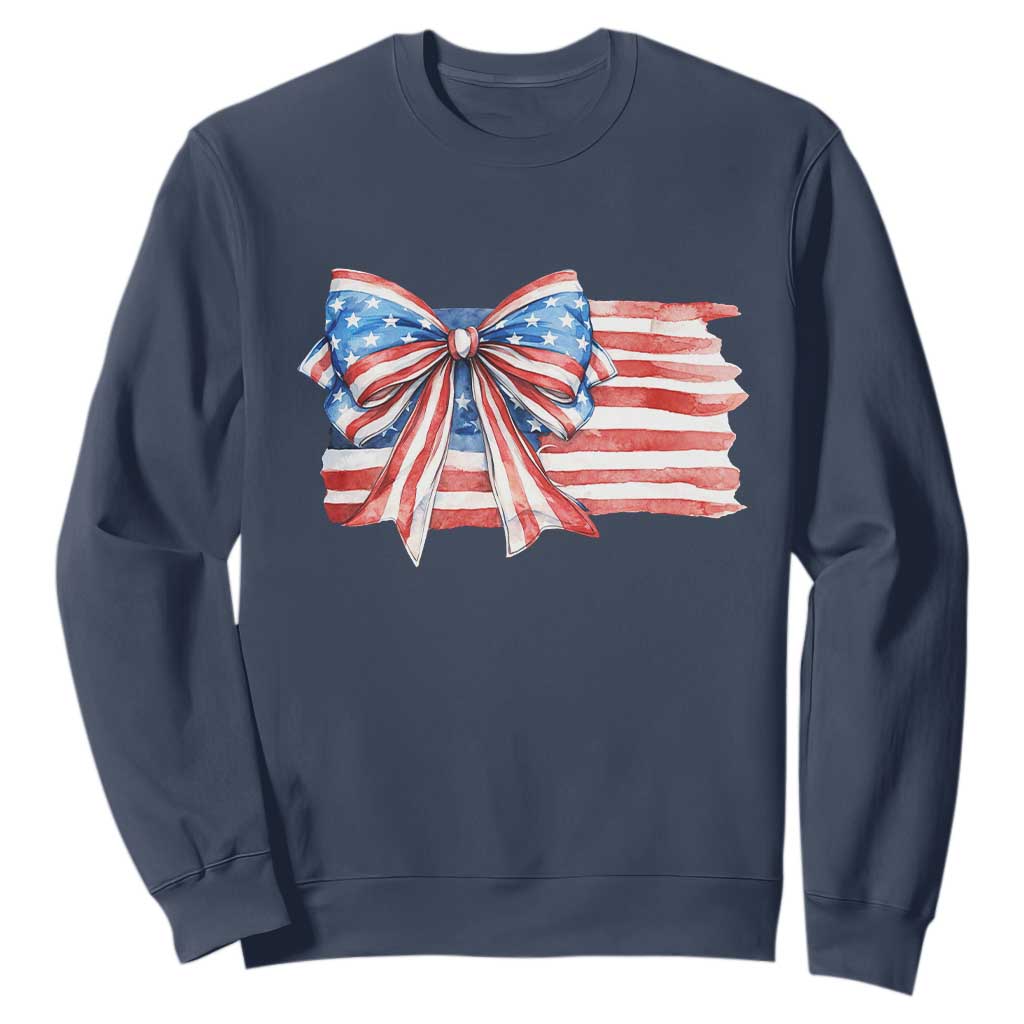 Patriotic American Flag Bow Sweatshirt Gift For Women TS12 Navy Print Your Wear