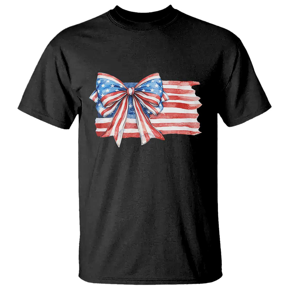 Patriotic American Flag Bow T Shirt Gift For Women TS12 Black Print Your Wear