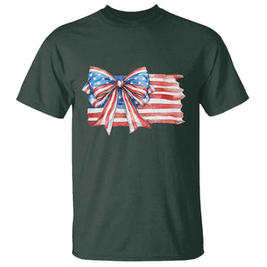 Patriotic American Flag Bow T Shirt Gift For Women TS12 Dark Forest Green Print Your Wear