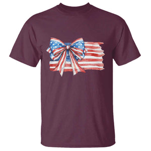Patriotic American Flag Bow T Shirt Gift For Women TS12 Maroon Print Your Wear