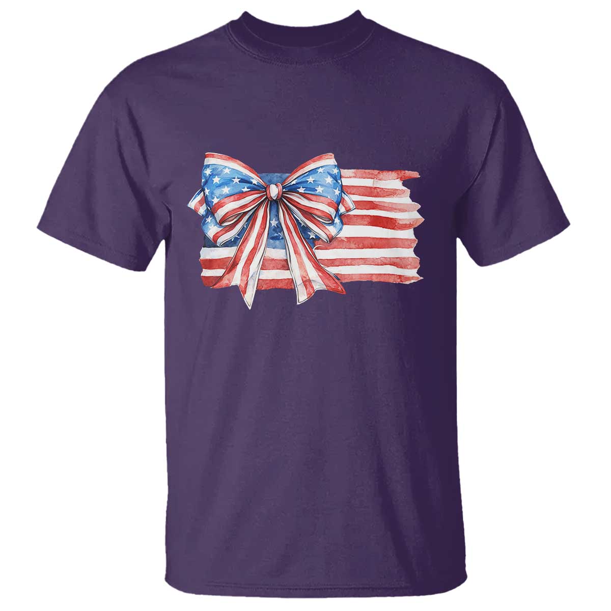 Patriotic American Flag Bow T Shirt Gift For Women TS12 Purple Print Your Wear