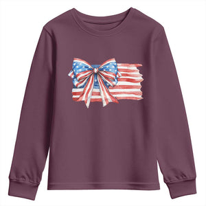 Patriotic American Flag Bow Youth Sweatshirt Gift For Women TS12 Maroon Print Your Wear
