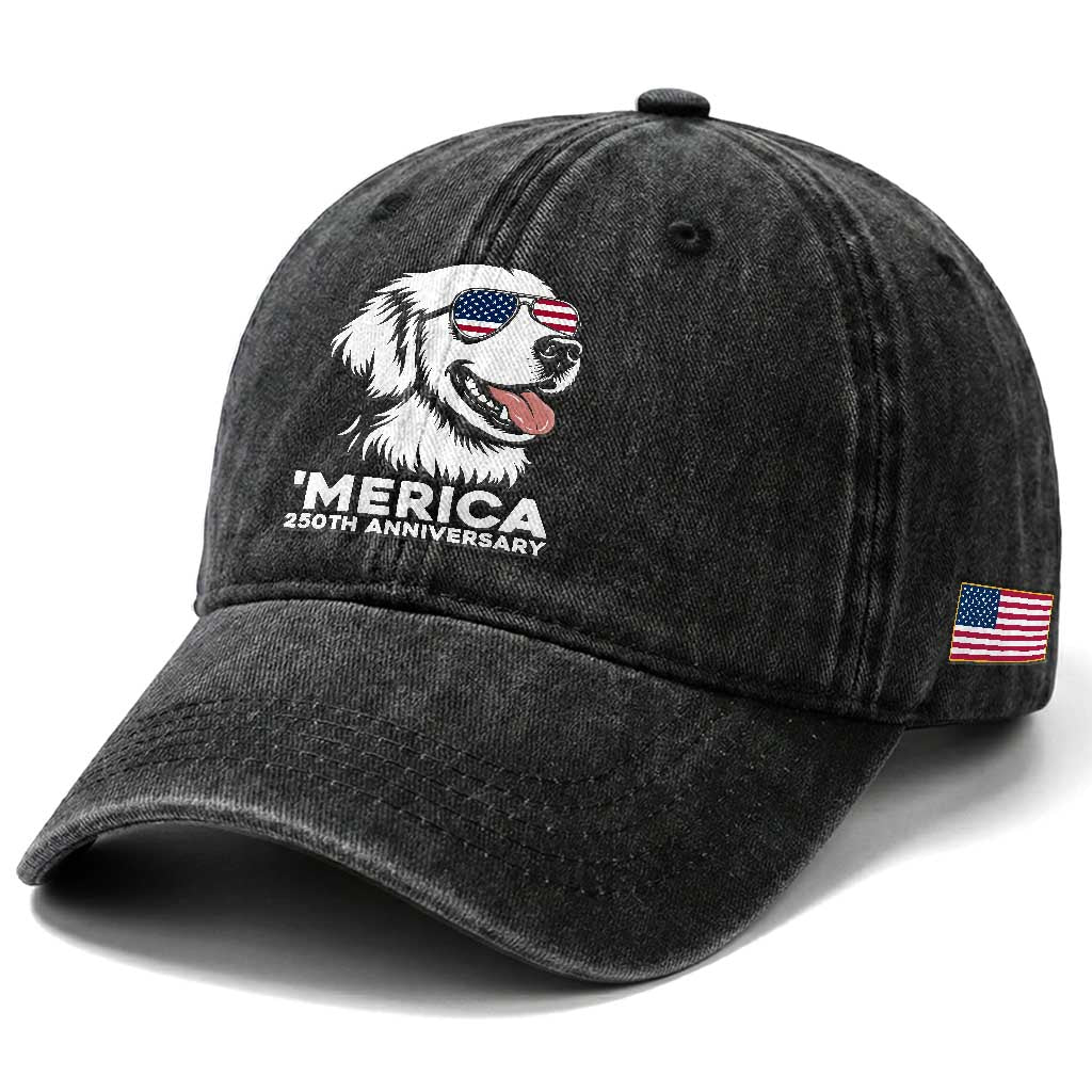 Merica Golden Retriever Lover Washed Cotton Baseball Cap 250th Anniversary Gift TS12 Print Your Wear