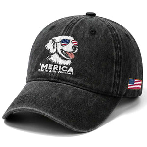 Merica Golden Retriever Lover Washed Cotton Baseball Cap 250th Anniversary Gift TS12 Print Your Wear