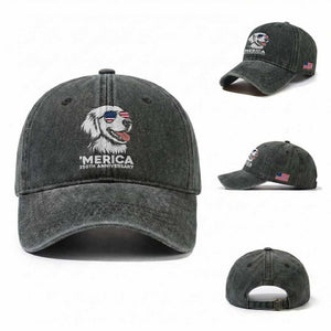 Merica Golden Retriever Lover Washed Cotton Baseball Cap 250th Anniversary Gift TS12 Washed Cap Universal Fit Dark Green Print Your Wear