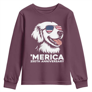 Merica Golden Retriever Lover Youth Sweatshirt 250th Anniversary Gift TS12 Maroon Print Your Wear