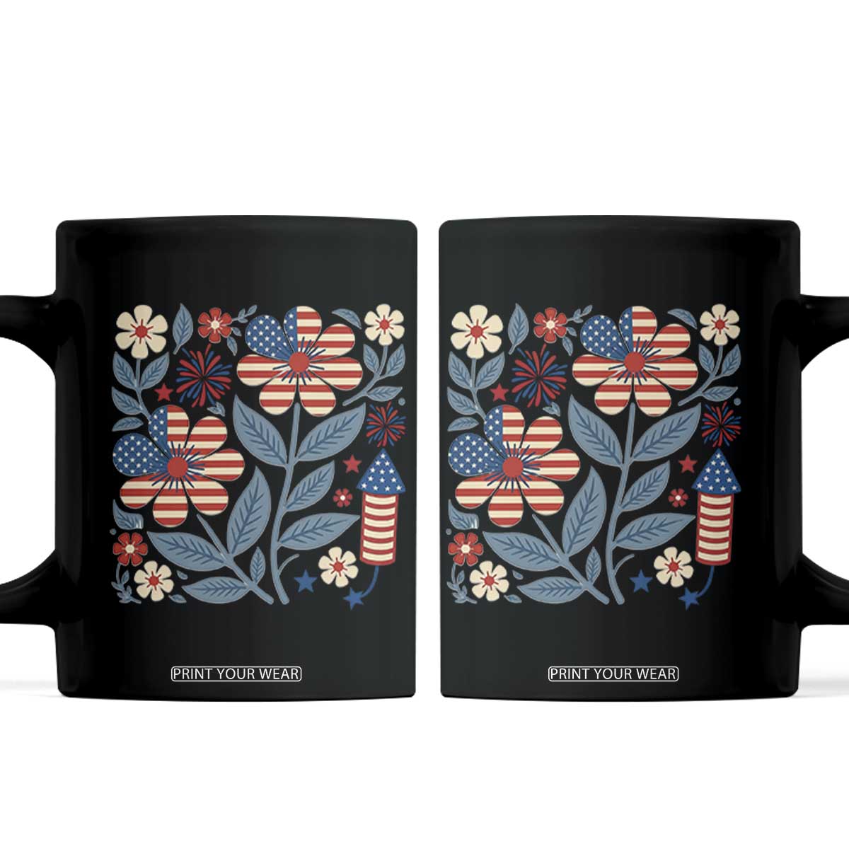 Boho Patriotic Daisy American Flag Floral Coffee Mug TS12 Black Print Your Wear