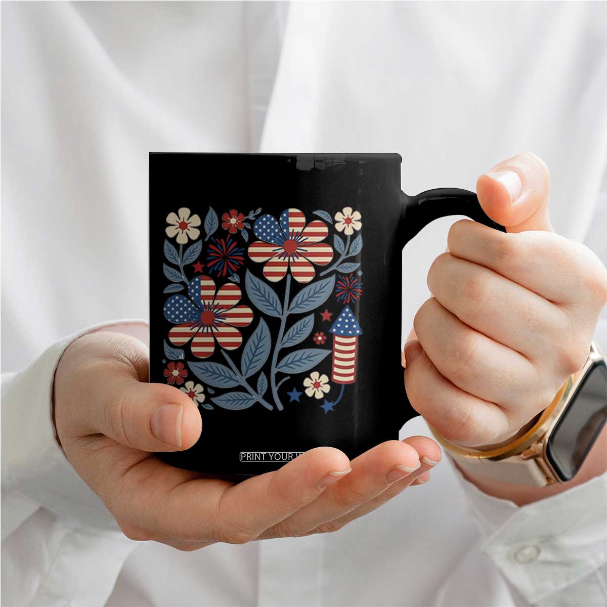 Boho Patriotic Daisy American Flag Floral Coffee Mug TS12 Print Your Wear