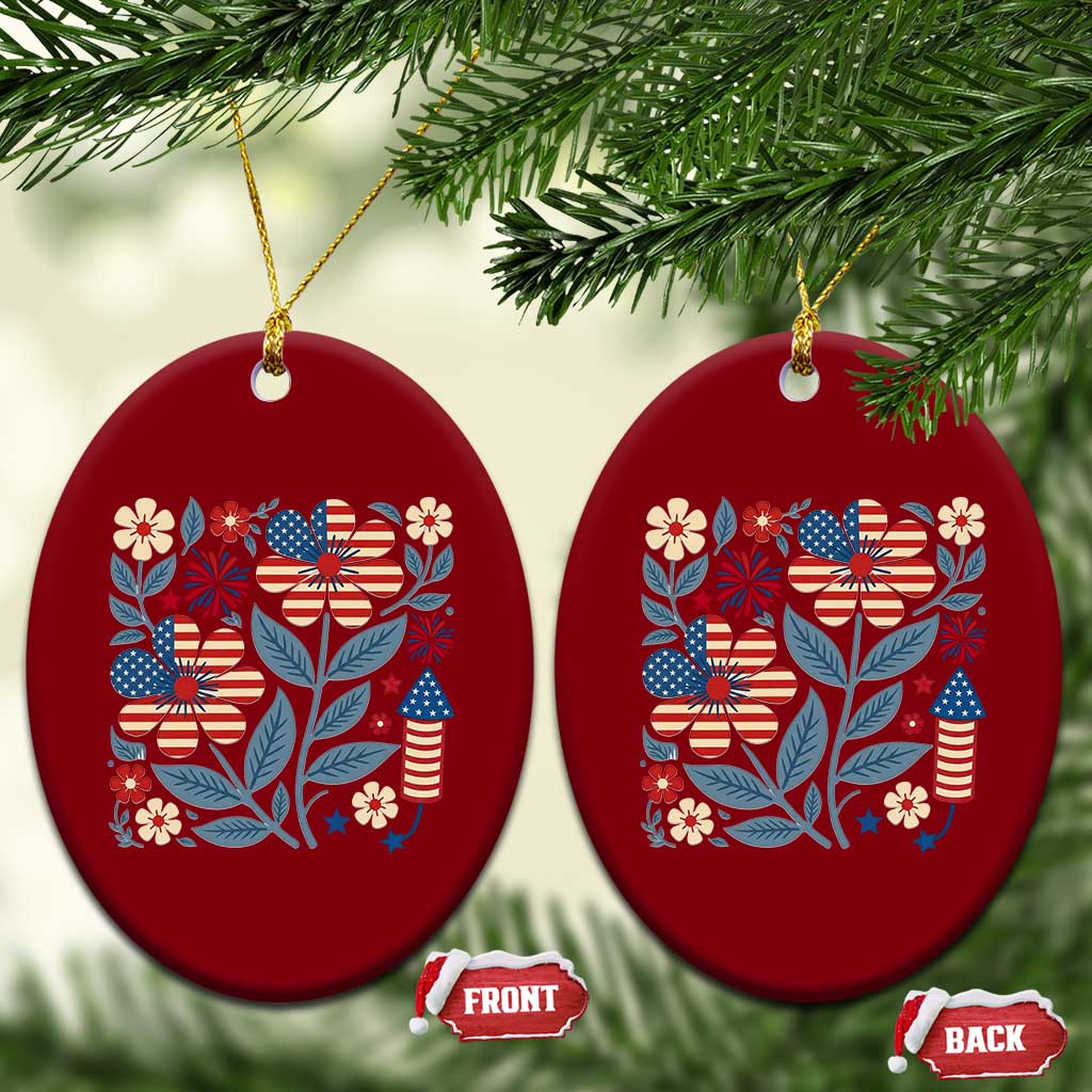 Boho Patriotic Daisy American Flag Floral Ceramic Ornament TS12 Print Your Wear