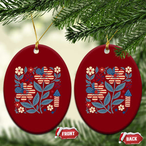 Boho Patriotic Daisy American Flag Floral Ceramic Ornament TS12 Print Your Wear