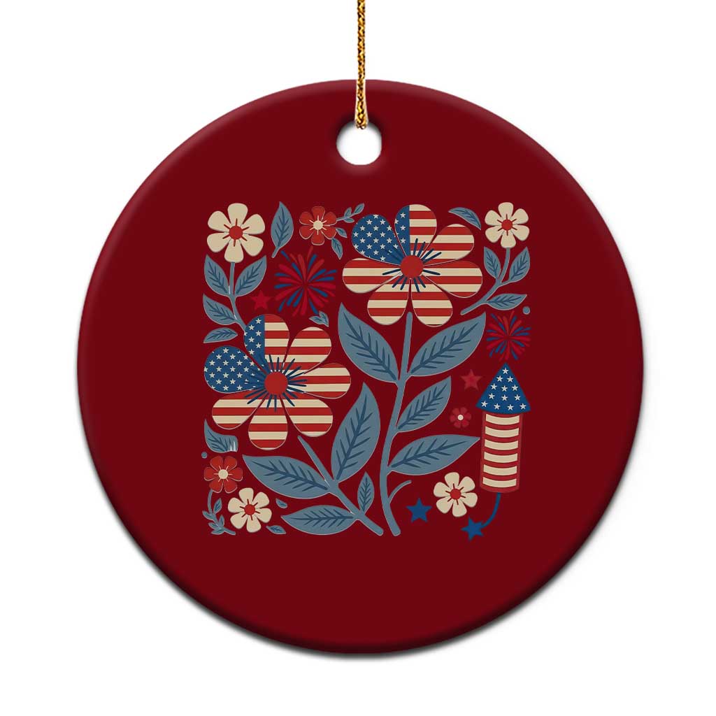 Boho Patriotic Daisy American Flag Floral Ceramic Ornament TS12 1pc Red Print Your Wear