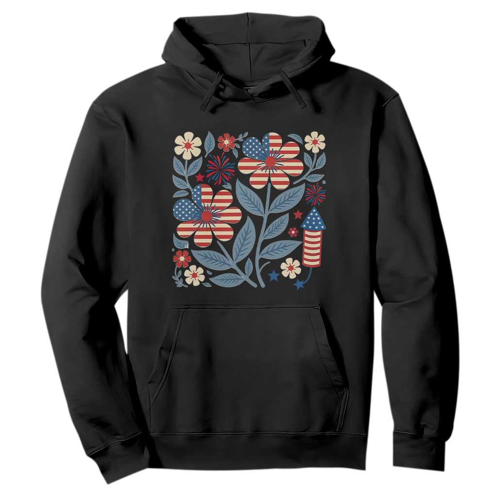 Boho Patriotic Daisy American Flag Floral Hoodie TS12 Black Print Your Wear