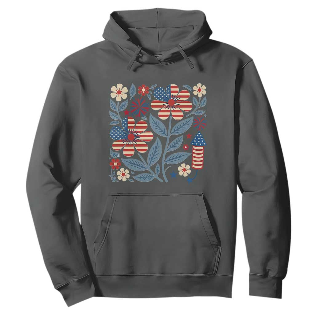 Boho Patriotic Daisy American Flag Floral Hoodie TS12 Dark Heather Print Your Wear
