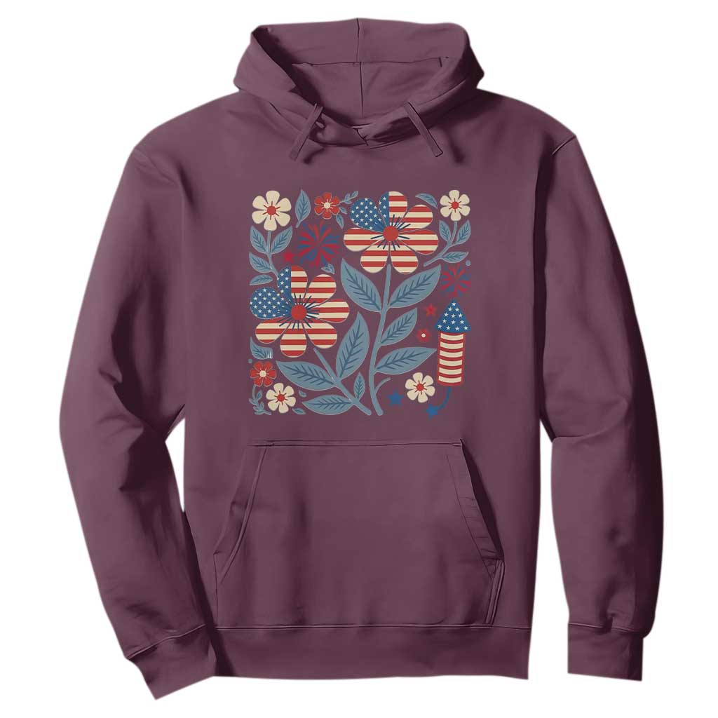 Boho Patriotic Daisy American Flag Floral Hoodie TS12 Maroon Print Your Wear