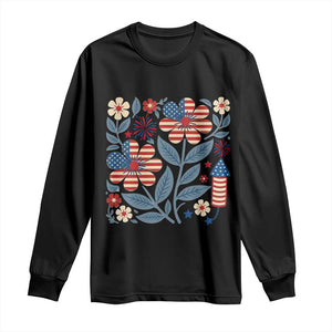 Boho Patriotic Daisy American Flag Floral Long Sleeve Shirt TS12 Black Print Your Wear
