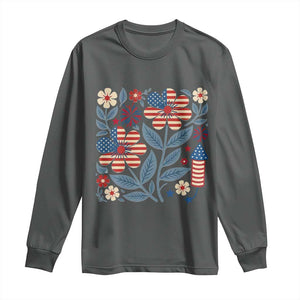 Boho Patriotic Daisy American Flag Floral Long Sleeve Shirt TS12 Dark Heather Print Your Wear