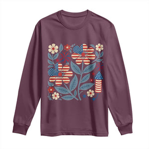 Boho Patriotic Daisy American Flag Floral Long Sleeve Shirt TS12 Maroon Print Your Wear