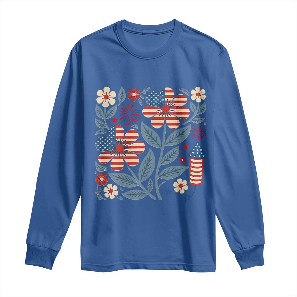 Boho Patriotic Daisy American Flag Floral Long Sleeve Shirt TS12 Royal Blue Print Your Wear