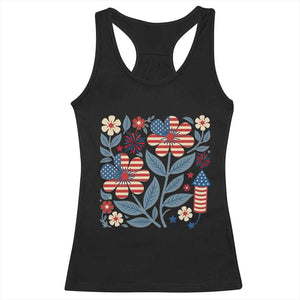 Boho Patriotic Daisy American Flag Floral Racerback Tank Top TS12 Black Print Your Wear