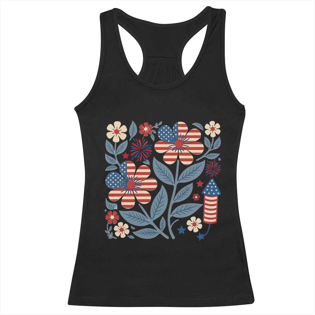 Boho Patriotic Daisy American Flag Floral Racerback Tank Top TS12 Black Print Your Wear