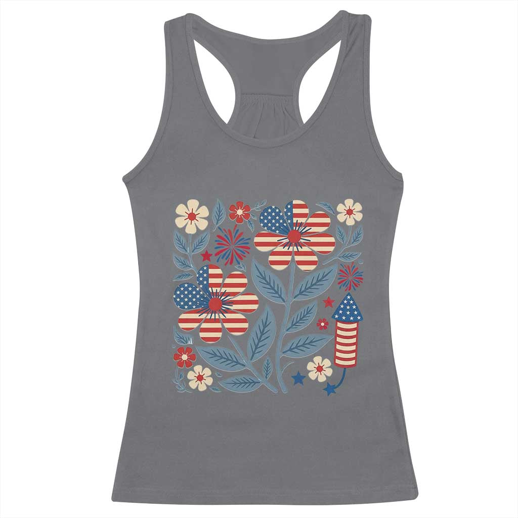 Boho Patriotic Daisy American Flag Floral Racerback Tank Top TS12 Charcoal Print Your Wear
