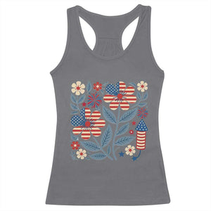 Boho Patriotic Daisy American Flag Floral Racerback Tank Top TS12 Charcoal Print Your Wear