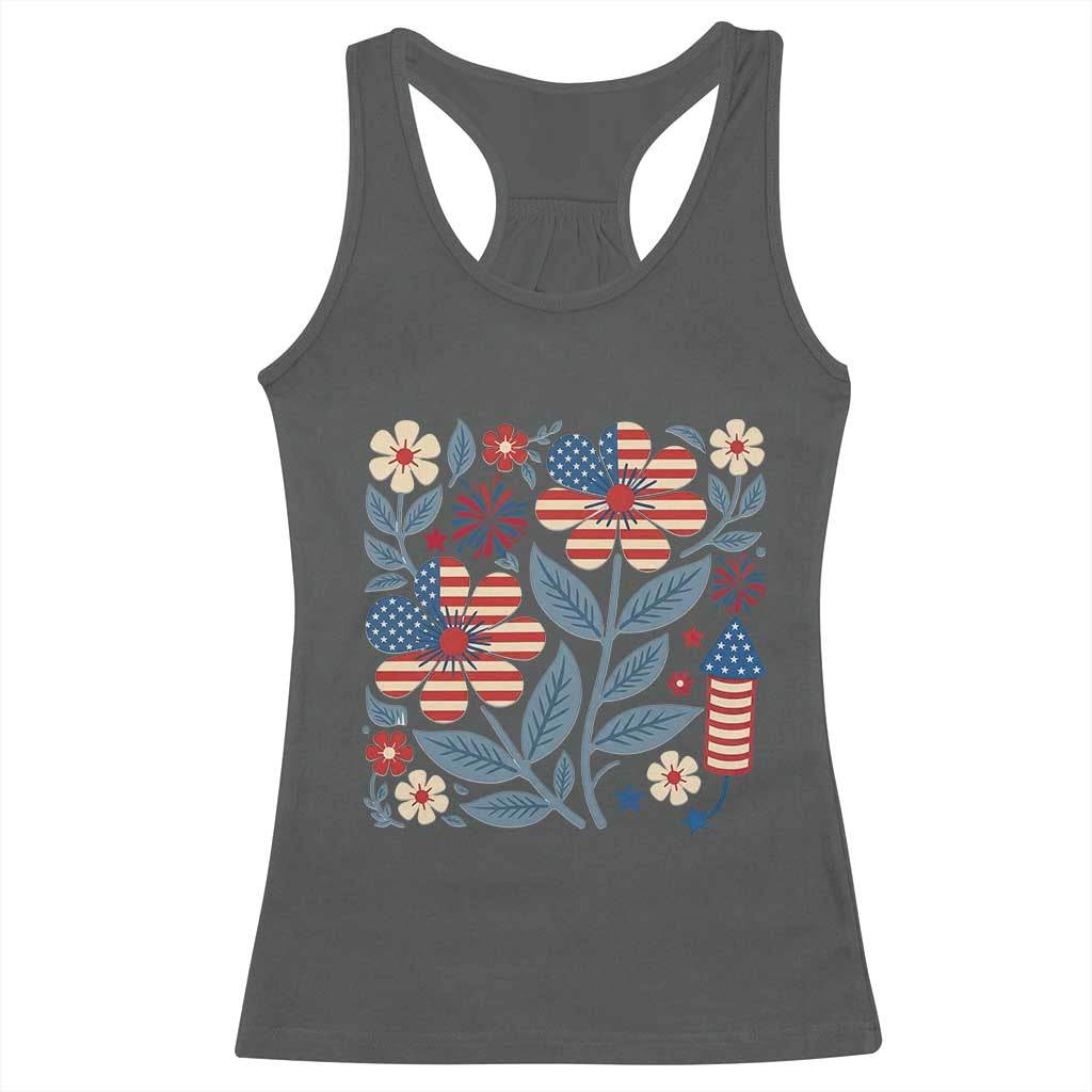 Boho Patriotic Daisy American Flag Floral Racerback Tank Top TS12 Dark Heather Print Your Wear