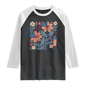 Boho Patriotic Daisy American Flag Floral Raglan Shirt TS12 Black White Print Your Wear