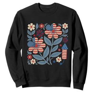 Boho Patriotic Daisy American Flag Floral Sweatshirt TS12 Black Print Your Wear