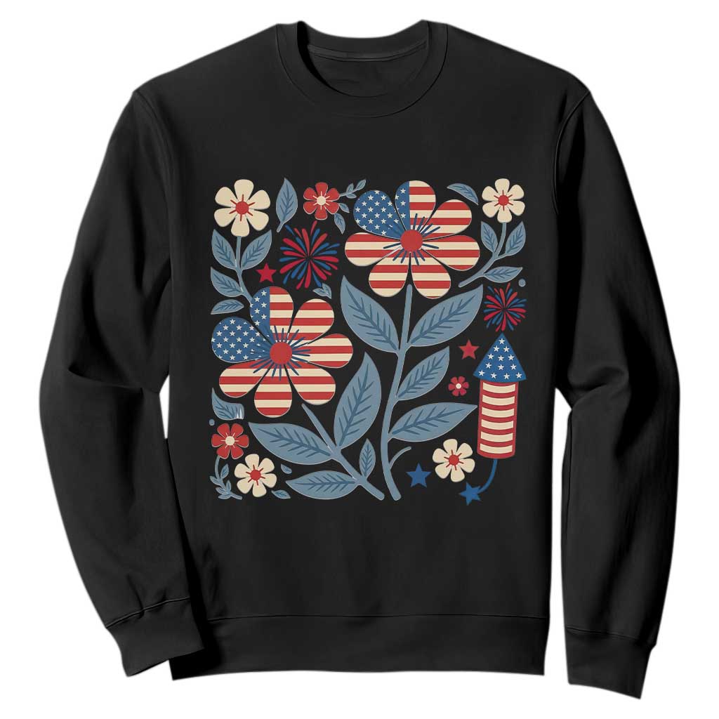 Boho Patriotic Daisy American Flag Floral Sweatshirt TS12 Black Print Your Wear