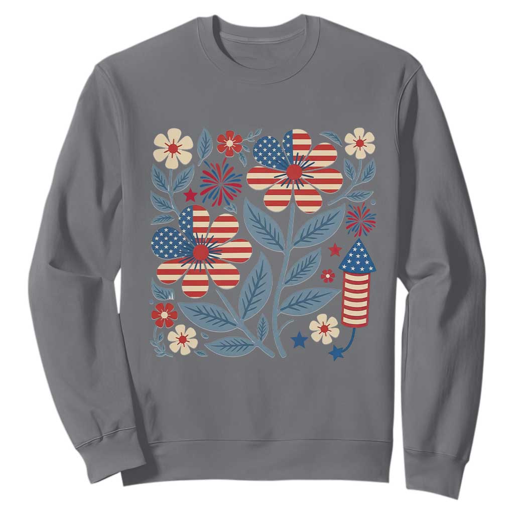 Boho Patriotic Daisy American Flag Floral Sweatshirt TS12 Charcoal Print Your Wear