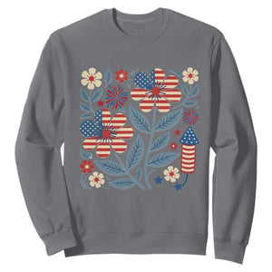 Boho Patriotic Daisy American Flag Floral Sweatshirt TS12 Charcoal Print Your Wear