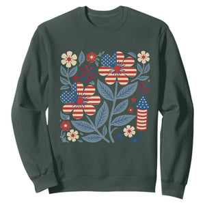 Boho Patriotic Daisy American Flag Floral Sweatshirt TS12 Dark Forest Green Print Your Wear