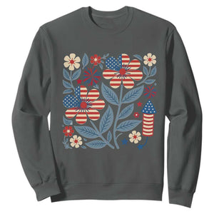 Boho Patriotic Daisy American Flag Floral Sweatshirt TS12 Dark Heather Print Your Wear