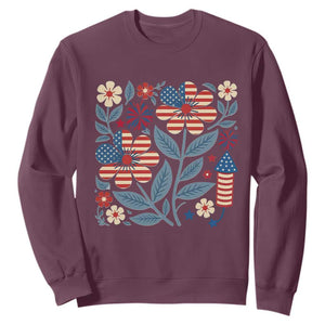 Boho Patriotic Daisy American Flag Floral Sweatshirt TS12 Maroon Print Your Wear