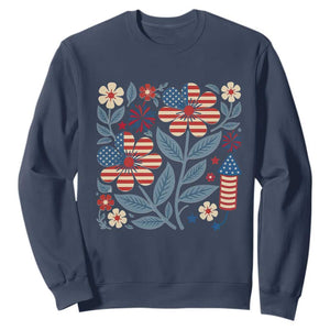 Boho Patriotic Daisy American Flag Floral Sweatshirt TS12 Navy Print Your Wear